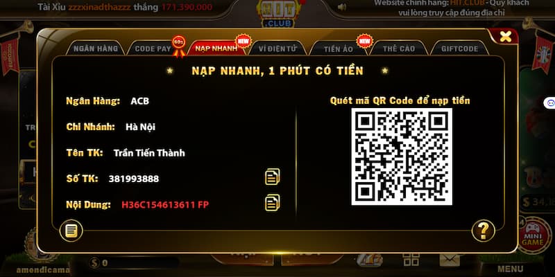Nạp tiền Hit Club: Hướng dẫn nhanh chóng trong 3 phút 4 Hình thức nạp 1Pay siêu nhanh
